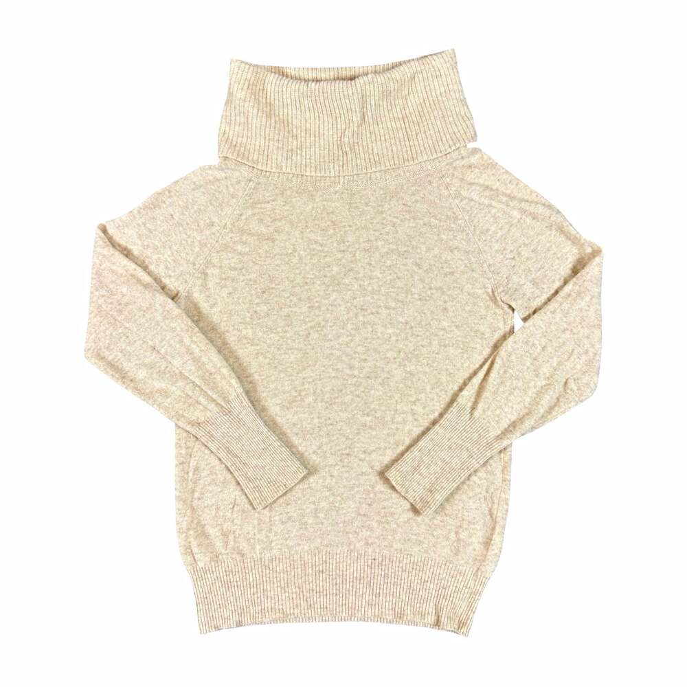Women’s Stile Benetton Beige Wool Knit Turtleneck Pullover Mock Neck Sweater
